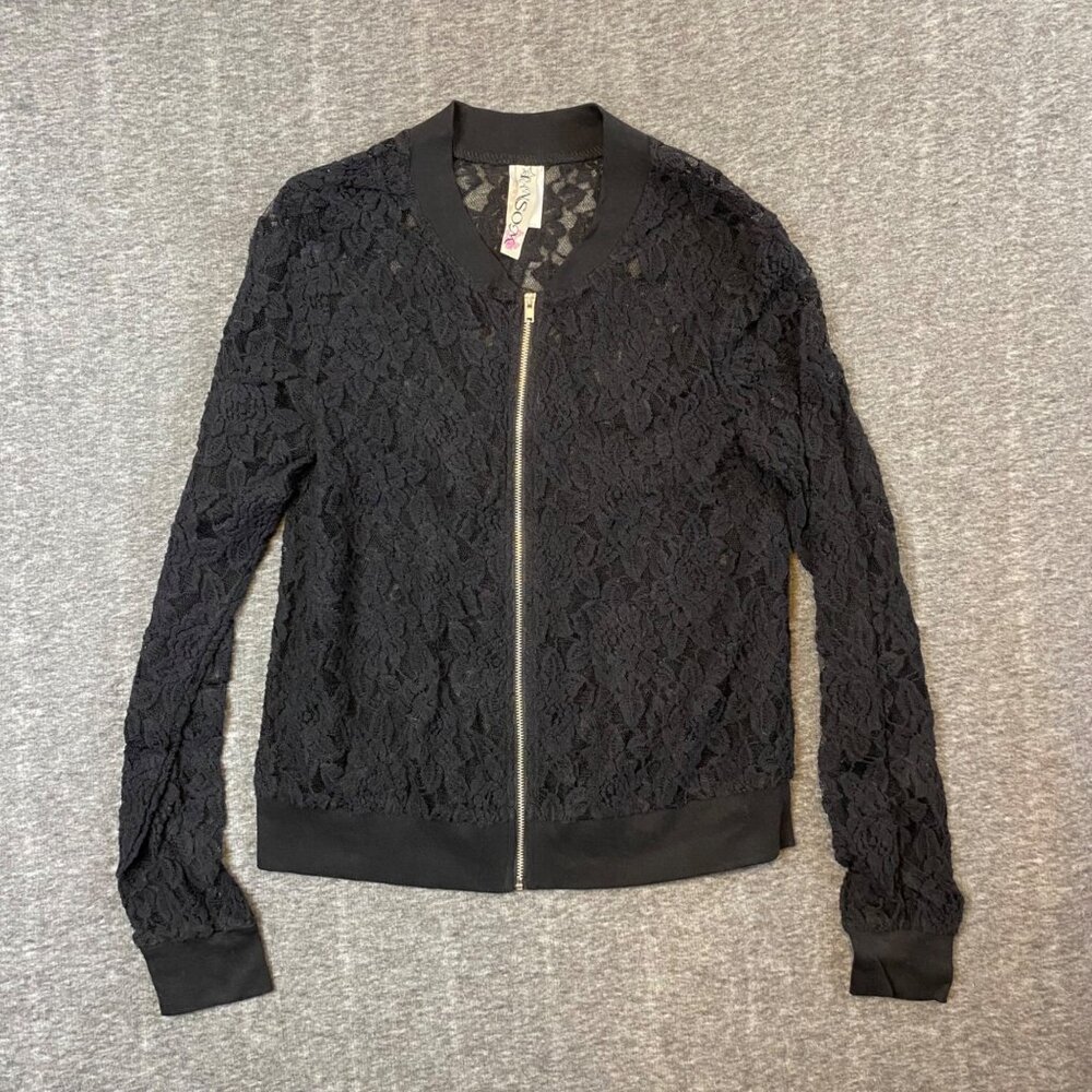 Vintage Y2K Ransom Black Sheer Lace Zip Jacket Junior Size‎ Large Sexy Cottage